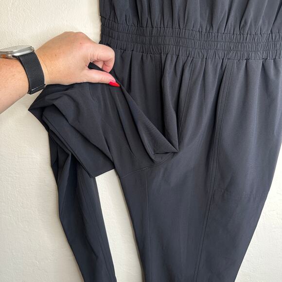 Athleta Roaming Black Sleeveless Smocked Scoop Back Slim Straight Leg Jumpsuit 6 - Picture 9 of 14